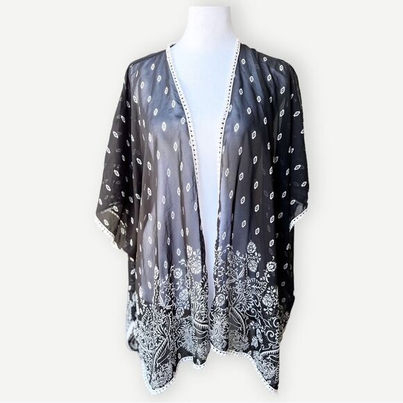 Miley and Molly Sheer Lightweight Black & White Flowy Shrug Cardigan. One size. - Picture 1 of 8